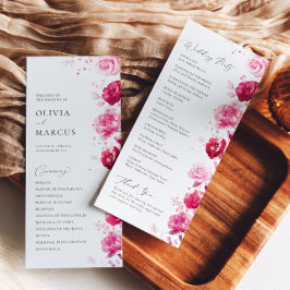 Boho Magenta Hot Pink Floral Elegante Hochzeit Programm