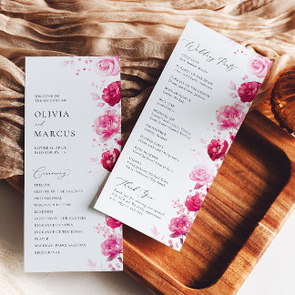 Boho Magenta Hot Pink Floral Elegante Hochzeit Programm