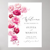 Boho Magenta Hot Pink Floral Wedding Begrüßungszei Poster (Vorne)