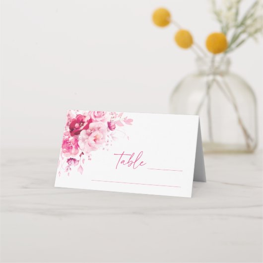 Boho Magenta Hot Pink Floral Wedding Platzkarte (Vorderseite)