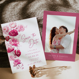 Boho Magenta Hot Pink Rose Floral Wedding Foto Save The Date
