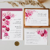 Boho Magenta Hot Pink Rose Floral Wedding Foto Save The Date
