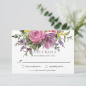 Boho Magenta Lila Pink Mauve Floral Wedding RSVP Karte (Stehend Vorderseite)