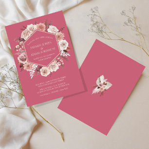 Boho Magenta Pink Getrocknete Blume Wreath Wedding Einladung