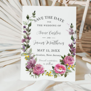 Boho Magenta Pink Lila Gelb Florale Hochzeit Save The Date