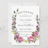 Boho Magenta Pink Lila Gelbe Blumenhochzeit Save The Date (Vorderseite)
