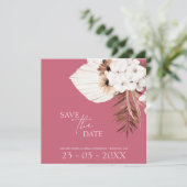Boho Magenta Pink White Pampas Grass Wedding Save The Date (Stehend Vorderseite)