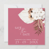 Boho Magenta Pink White Pampas Grass Wedding Save The Date (Vorderseite)