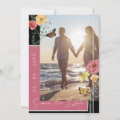 Boho Magenta Pink Wildblumen Foto Save the Date (Vorderseite)