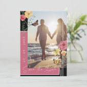 Boho Magenta Pink Wildblumen Foto Save the Date (Stehend Vorderseite)