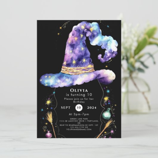 Boho Magic Editable Wizard Geburtstag Einladung (Stehend Vorderseite)