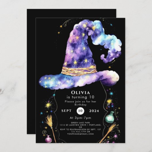 Boho Magic Editable Wizard Geburtstag Einladung (Vorne/Hinten)