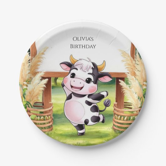 Boho Magical Cow Birthday Pappteller (Vorderseite)
