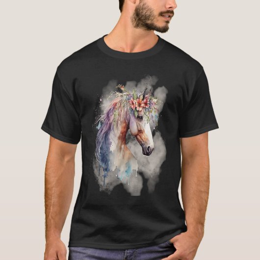 Boho Magical Horse with Flowers Lavender Pink T-Shirt (Vorderseite)