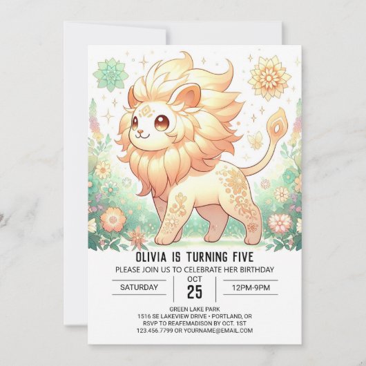Boho Magical Lion Digital Geburtstag Einladung (Vorderseite)