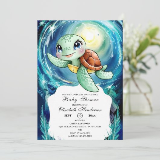 Boho Magical Ocean Turtle Baby Dusche Einladung (Stehend Vorderseite)