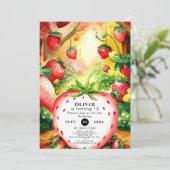Boho Magical Sweet Strawberry Birthday Einladung (Stehend Vorderseite)
