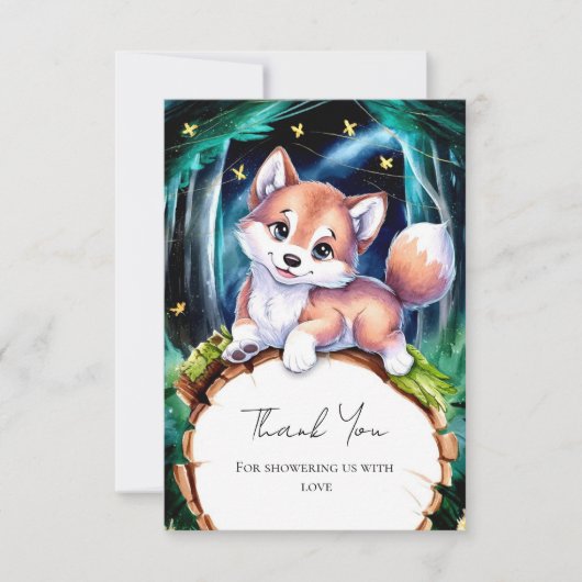 Boho Magical Wolf Baby Shower Dankeskarte (Vorderseite)