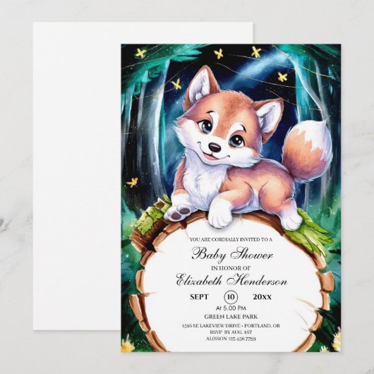 Boho Magical Wolf Baby Shower Einladung (Vorne/Hinten)