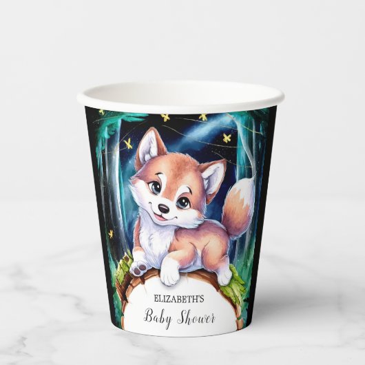 Boho Magical Wolf Baby Shower Pappbecher (Vorderseite)