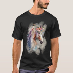 Boho Magisches Pferd mit Blumen Lavendel Rosa T-Shirt