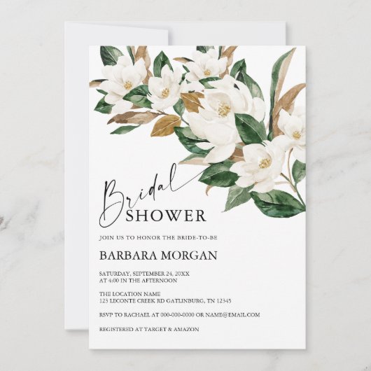 Boho Magnolia Bridal Dusche Einladung (Vorderseite)