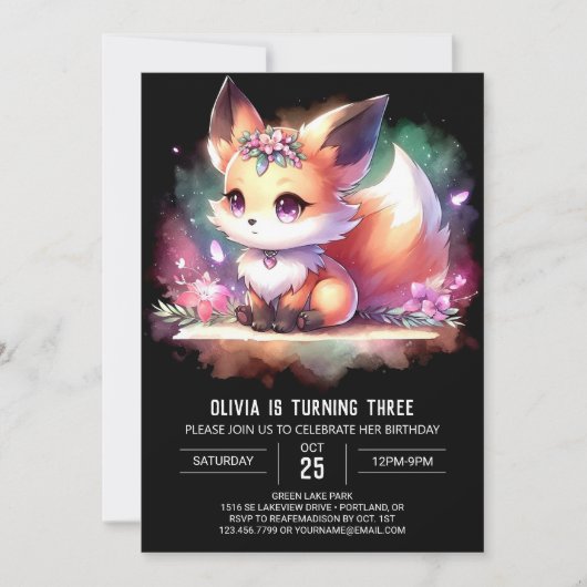 Boho Majestic Fox Birthday digital Einladung (Vorderseite)