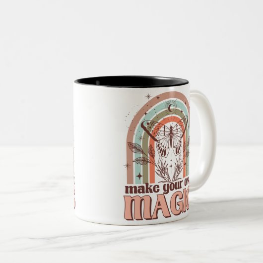 Boho "Make Your Own Magic" Mug – Mystic Vibes Zweifarbige Tasse (VorderseiteRechts)