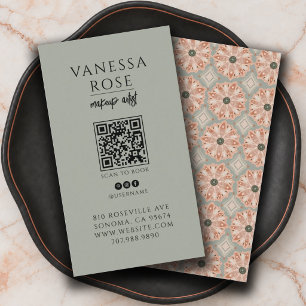 Boho-Makeup-Artist QR-Code Terrakotta-Sage-Blumenm Visitenkarte