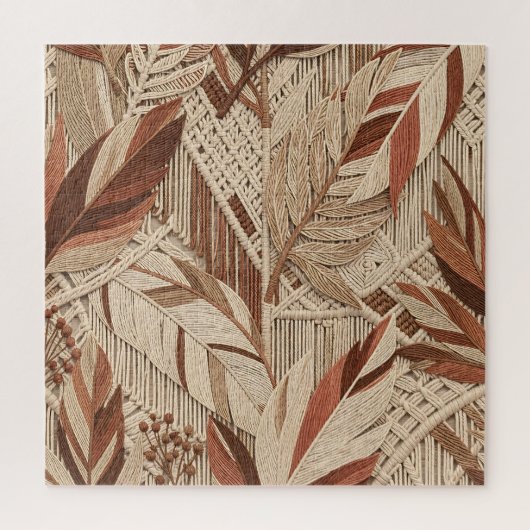 Boho-Makramee Tropische Blätter Terrakotta-Beige Puzzle (Vertikal)