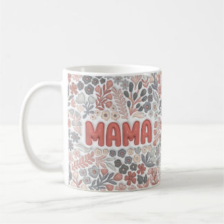 Boho Mama Grau Rosa Blumen 3D-Effekt-Muster Kaffeetasse