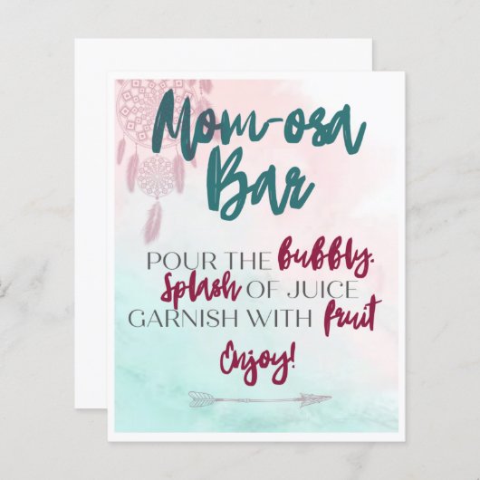 Boho Mama-osa Bar Table Card (Vorne/Hinten)