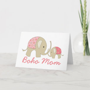 Boho Mama, rosa Elefant Karte