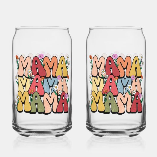 Boho "Mama" Stacked Typography Dosenglas (Vorderseite)