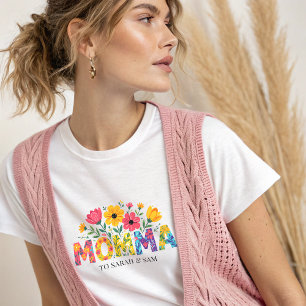 Boho Mama Text mit Blume und Kid-Namen T-Shirt