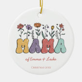 Boho Mama Text mit Blume und Kid-Namen Weihnachten Keramik Ornament (Vorne)
