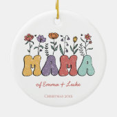 Boho Mama Text mit Blume und Kid-Namen Weihnachten Keramik Ornament (Hinten)