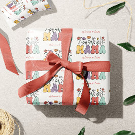 Boho Mama Text mit Blume und Kid Names Muster Geschenkpapier