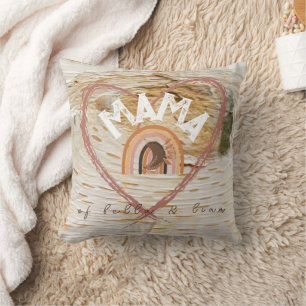 Boho Mama Text w/ Mondfedern und Kindernamen Kissen