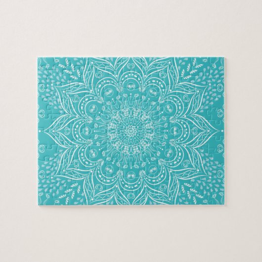 Boho Mandala Art Vibrannt Aquamarin Blue Picture Puzzle (Horizontal)