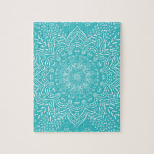 Boho Mandala Art Vibrannt Aquamarin Blue Picture Puzzle