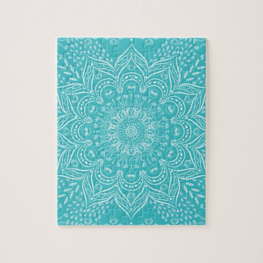 Boho Mandala Art Vibrannt Aquamarin Blue Picture Puzzle (Vertikal)