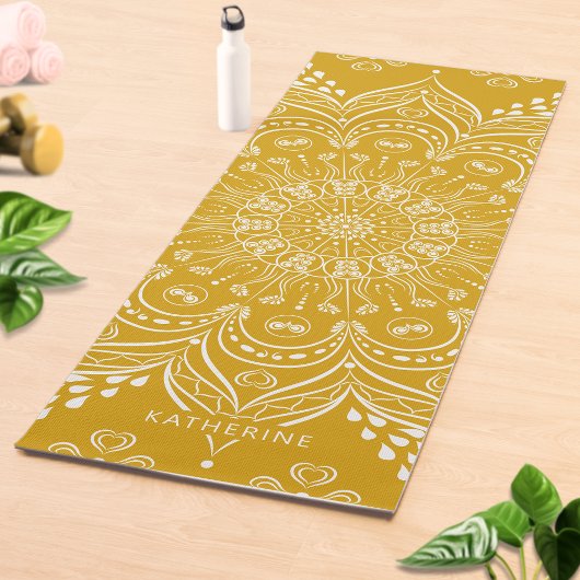 Boho Mandala Beautiful Mit Monogramm Mustard Yello Yogamatte