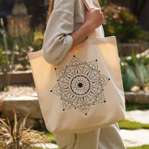 Boho Mandala Black Line Art Jumbo Stoffbeutel
