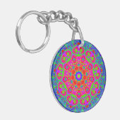 Boho Mandala Blue Pink Doppelseitiger Schlüsselanh Schlüsselanhänger (Vorderseite links)