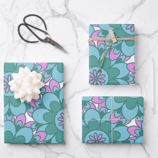 Boho Mandala Blume Farbenfroh Retro Groovy Muster Geschenkpapier Set (Vorderseite)