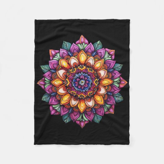 Boho-Mandala-Blume Heilige Geometrie Yoga Fleecedecke (Vorderseite)