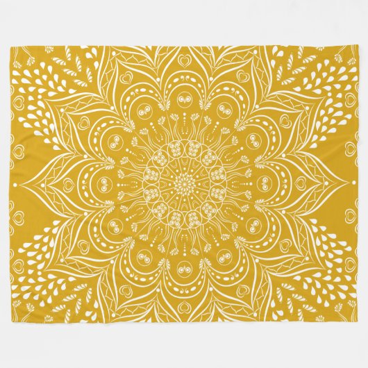 Boho Mandala Bright Mustard Yellow Fleecedecke (Vorderseite (Horizontal))