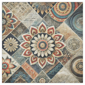 Boho Mandala Floral Modern Art in Earth Tones Stoff