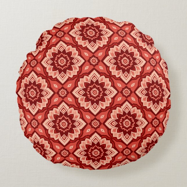 Boho Mandala Geometrisches Muster Rundes Kissen (Vorderseite)